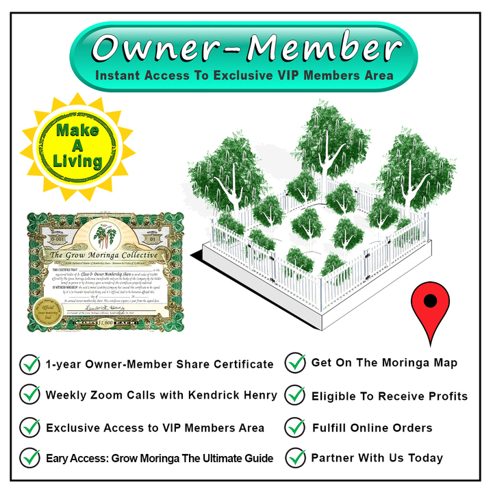 Owner member certificate with moringa trees in background